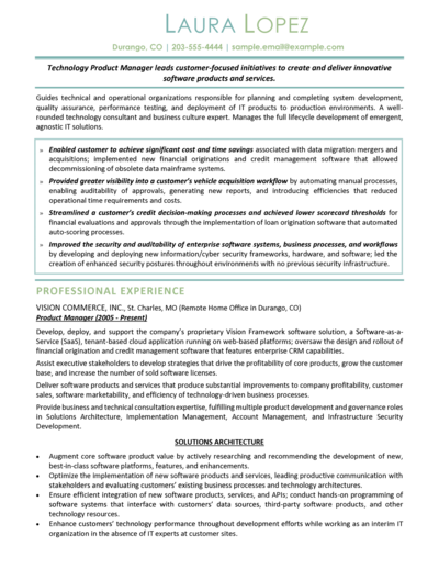 Product Manager Resume Sample